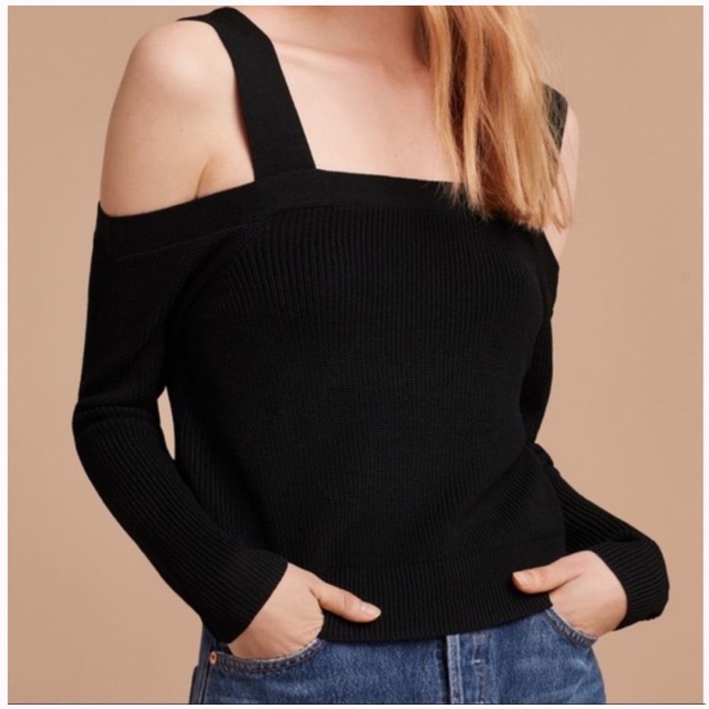 Aritzia Wilfred Antenne Cold Shoulder Rib Knit Sweater Black
